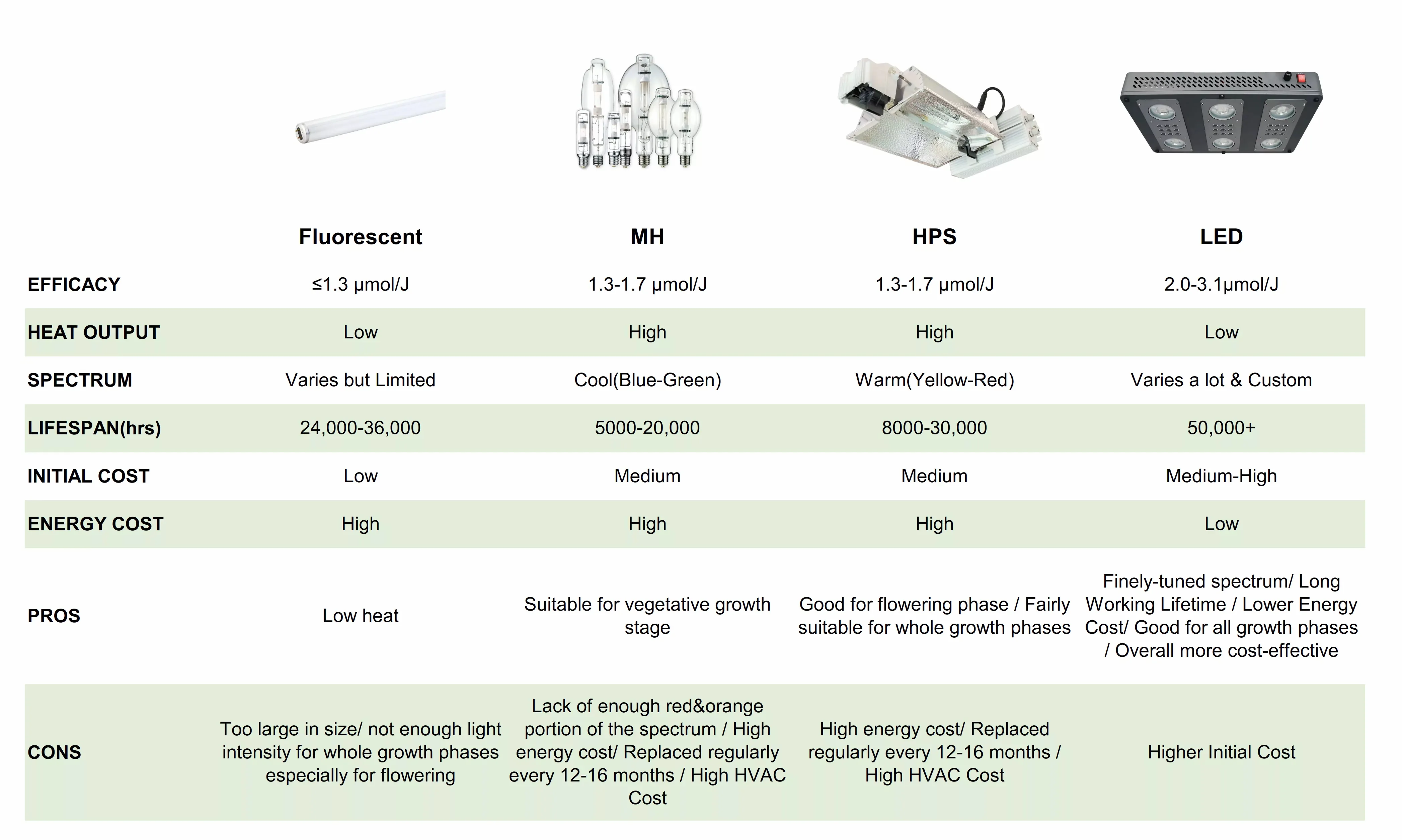 Comparison of Different Light Sources Comparison of Different Light Sources